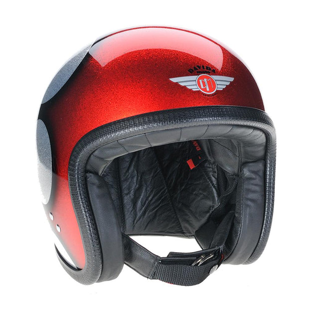 Davida Speedster 3 Helmet, Cosmic Flake Silver Red Flames - Foxxmoto 