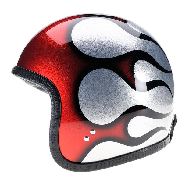 Davida Speedster 3 Helmet, Cosmic Flake Silver Red Flames - Foxxmoto 