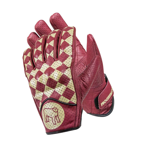 Holy Freedom Bullit Unsulto, Leather Motorcycle Gloves, Cream/Red Chequer - Foxxmoto 