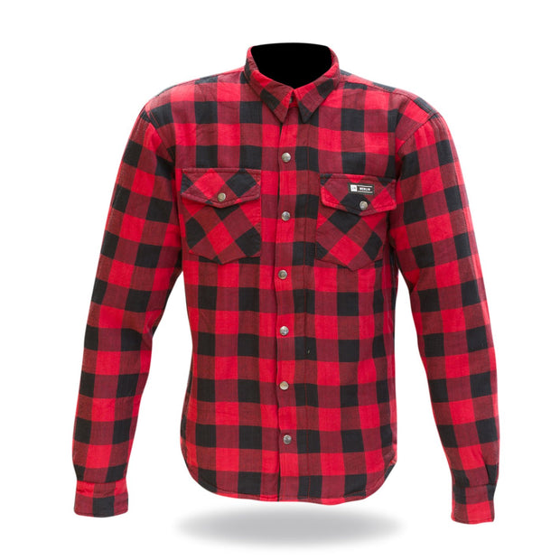 Merlin Axe, Armoured Kevlar Lined Riding Shirt, Red Chequer - Foxxmoto 