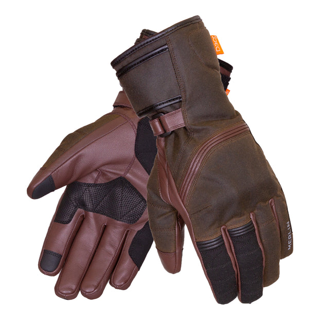Merlin Ranger Waxed Waterproof D30 Armoured Motorcycle Gloves, Olive