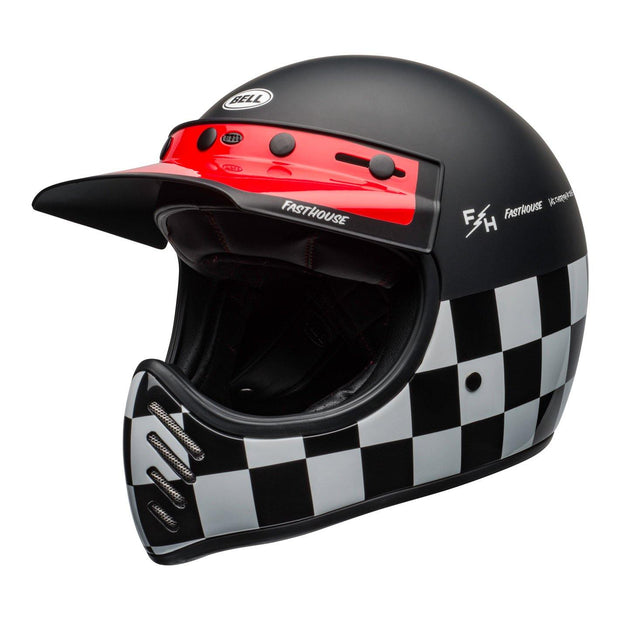 Bell Cruiser Moto 3 Helmet, Fasthouse Chequers Black, White & Red - Foxxmoto 