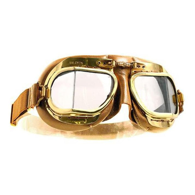 Halcyon Mark 49 Vintage Goggles, Brass & Antique Tan Leather - Foxxmoto 