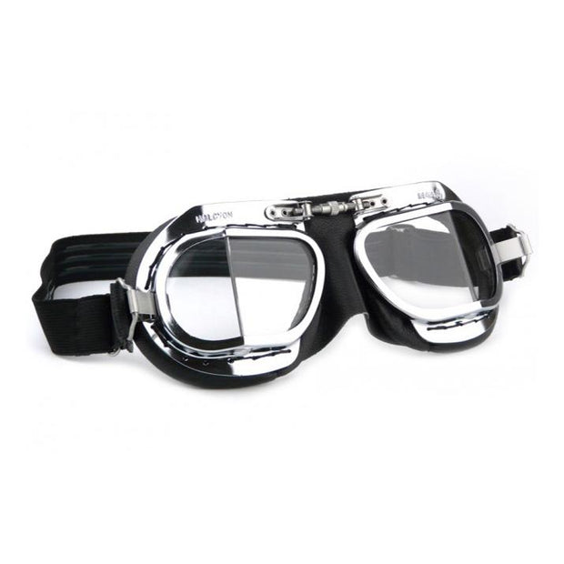 Halcyon Mark 9 Deluxe Goggles, Chrome & Black PVC - Foxxmoto 