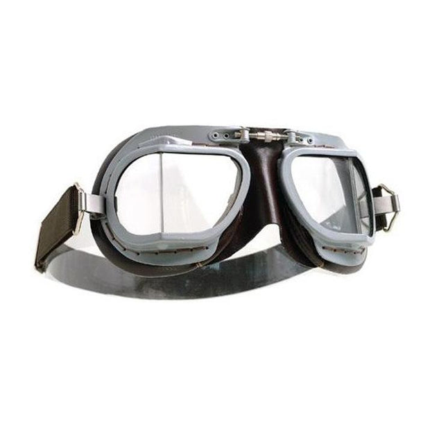 Halcyon Mark 9 Deluxe Goggles, Silver Painted & Brown Leather - Foxxmoto 