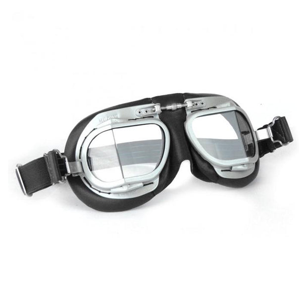 Halcyon Mark 9 Deluxe Goggles, Silver Painted & Black Leather - Foxxmoto 